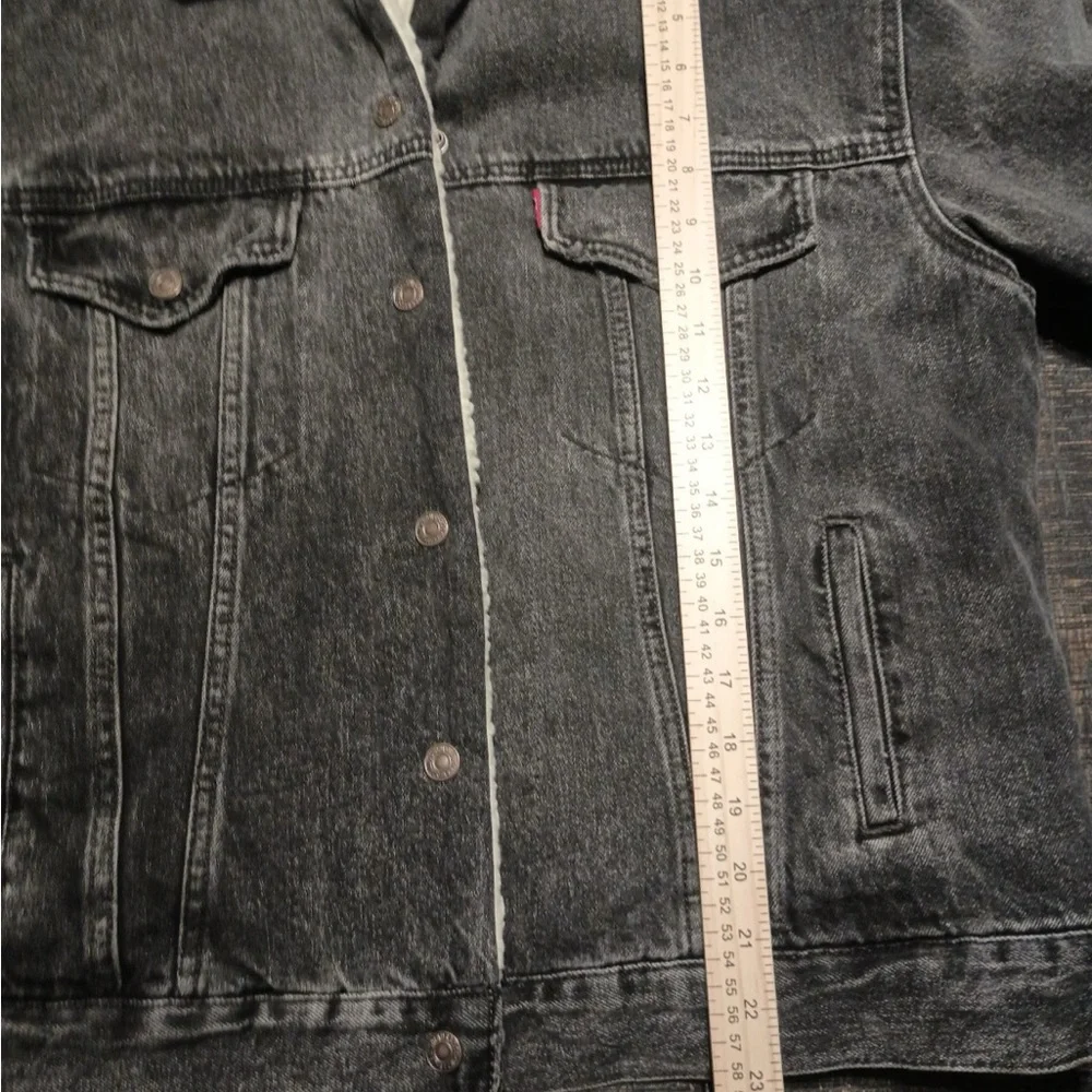 Black Denim Jacket with Sherpa Collar - Picture 6 of 7